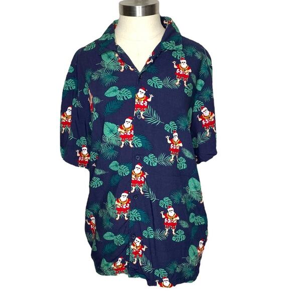 Denim & Flower Ricky Singh Hawaiian Santa Shirt Men's Size Large Collared Shirt - Picture 1 of 8